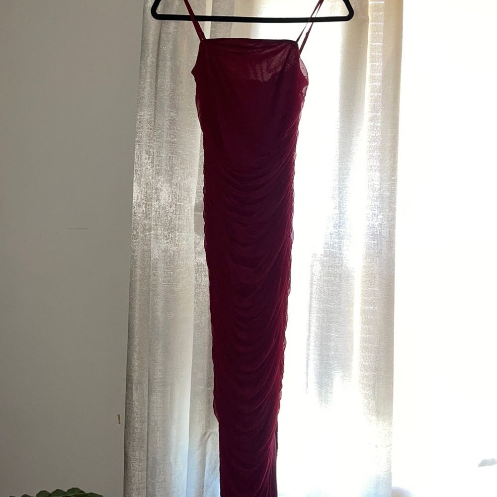 Wine color rutched dress